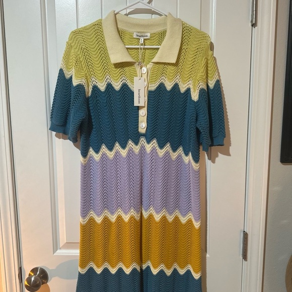 Heartloom Chevron Knit Dress in Cream, Yellow, and Blue - Picture 1 of 3